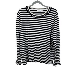 Boden Striped Ruffle Sweater Women XL Navy White Cotton Wool Pullover 2258